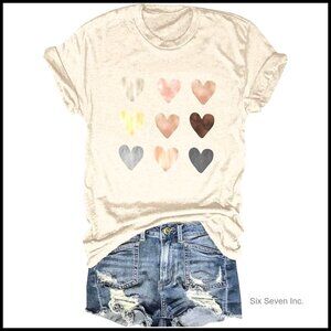 Valentines Graphic Tee Casual Short Sleeve Cotton Blend Cute Love Heart